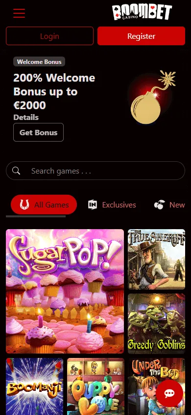 Boombet Casino mobile home page