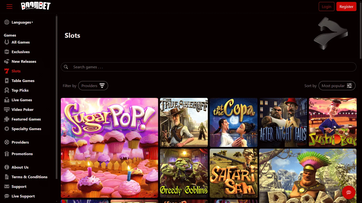 Boombet Casino desktop games page
