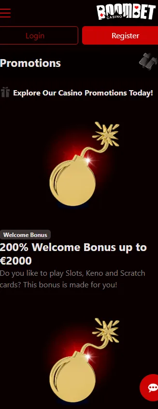 Boombet Casino mobile promotions page