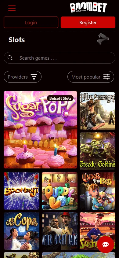 Boombet Casino mobile games page